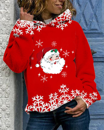 Christmas Red Santa Snowflake Hoodie Sweatshirt