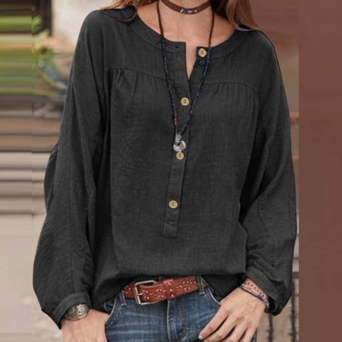 Wisherryy Casual Loose Solid Color Button Shirt