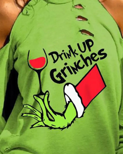 Christmas Grinches Letter Print Cutout Top