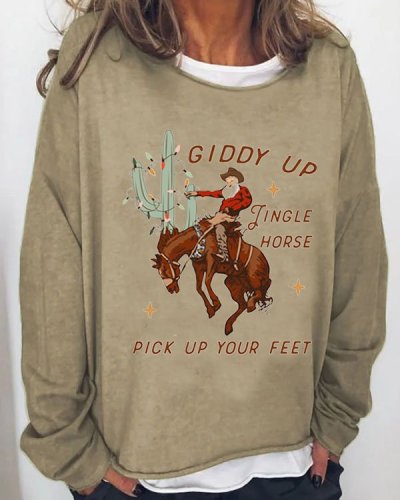 Giddy Up Jingle Horse Pick up Your Feet Cowboy Santa Cactus Western Sweater