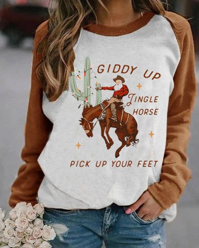 Giddy Up Jingle Horse Pick up Your Feet Cowboy Santa Cactus Western Sweatshirt