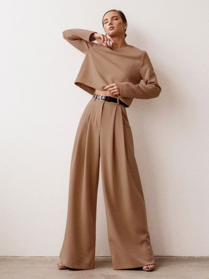 Fashion casual loose solid color two-piece sets