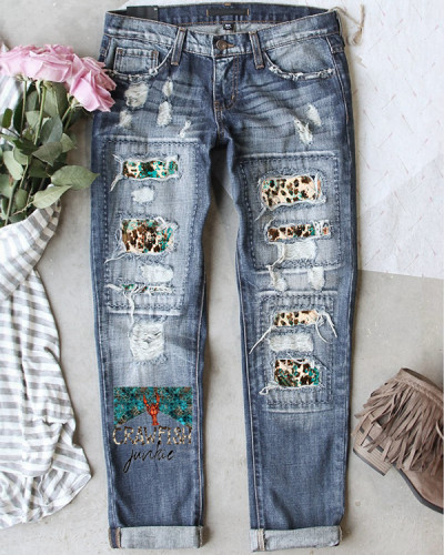 Women's Crayfish Leopard Print Loose Jeans