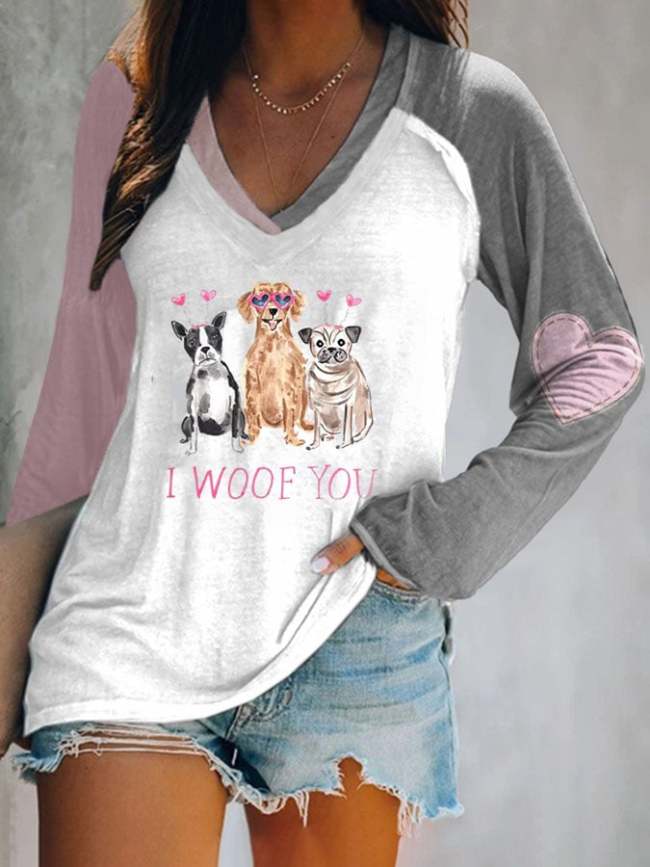 Ladies Valentine'S Day Casual Printed V-Neck T-Shirt
