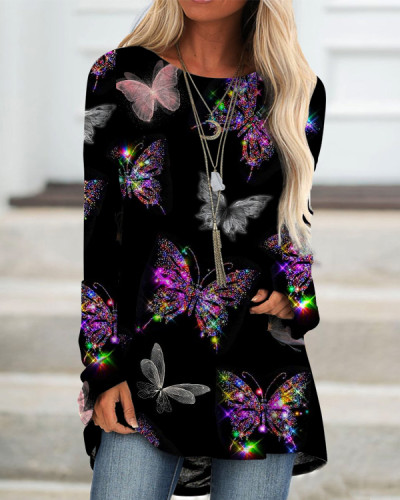 Casual Sparkling Butterfly Oversized Top