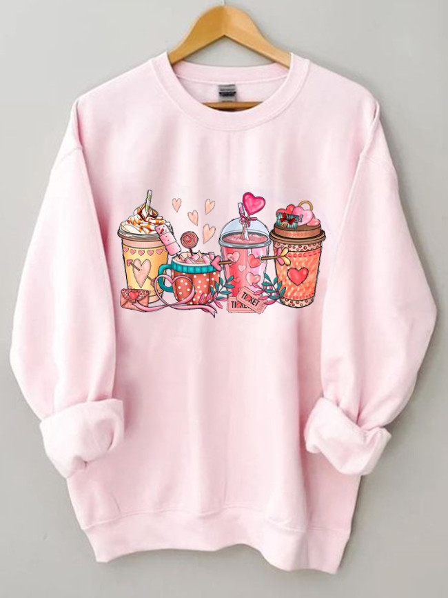 Valentine Drinks Print Sweatshirt