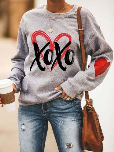 Xoxo Heart Women's Printed Long Sleeve Crew Neck Sweatshirt