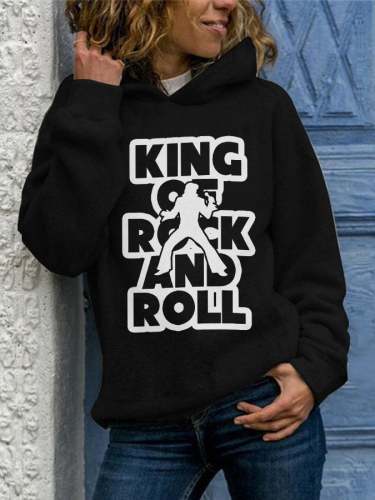 Retro King Of Rock Roll Print Hoodie