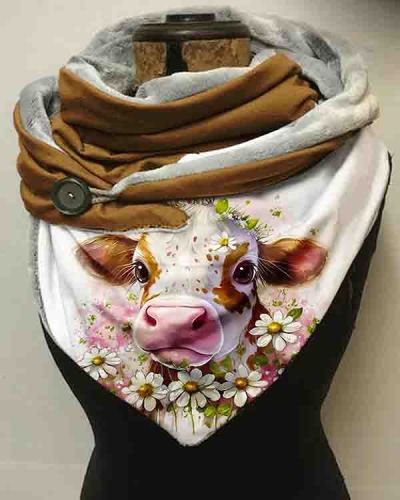 Cute Cow Floral Casual Scarf