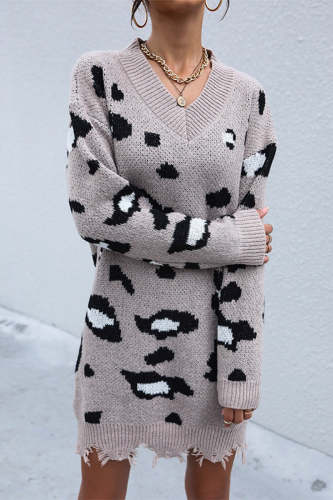 Leopard Print Drop Shoulder Sweater Dress