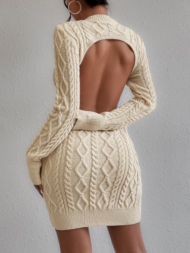 Cable Knit Backless Sweater Dress