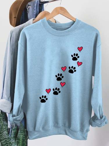 Ladies Puppy Paw Print Love Print Sweatshirt