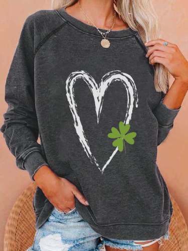 Women's St. Patrick's Day Lucky Shamrocks Print Casual Crewneck Sweatshirt