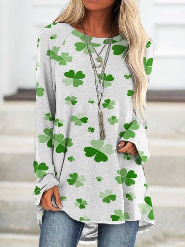 Women's Casual Lucky Four Leaf Clover Print Top