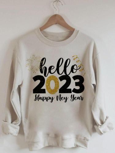 Women's Hello Happy New Year 2023 Letter Print Sweatshirt