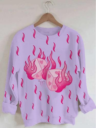 Women's Love Dice Print Long Sleeve Round Neck Sweatshirt