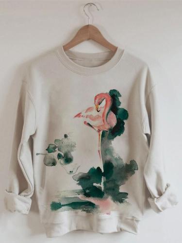 Women's Flamingo Printed Round Neck Sweatshirt