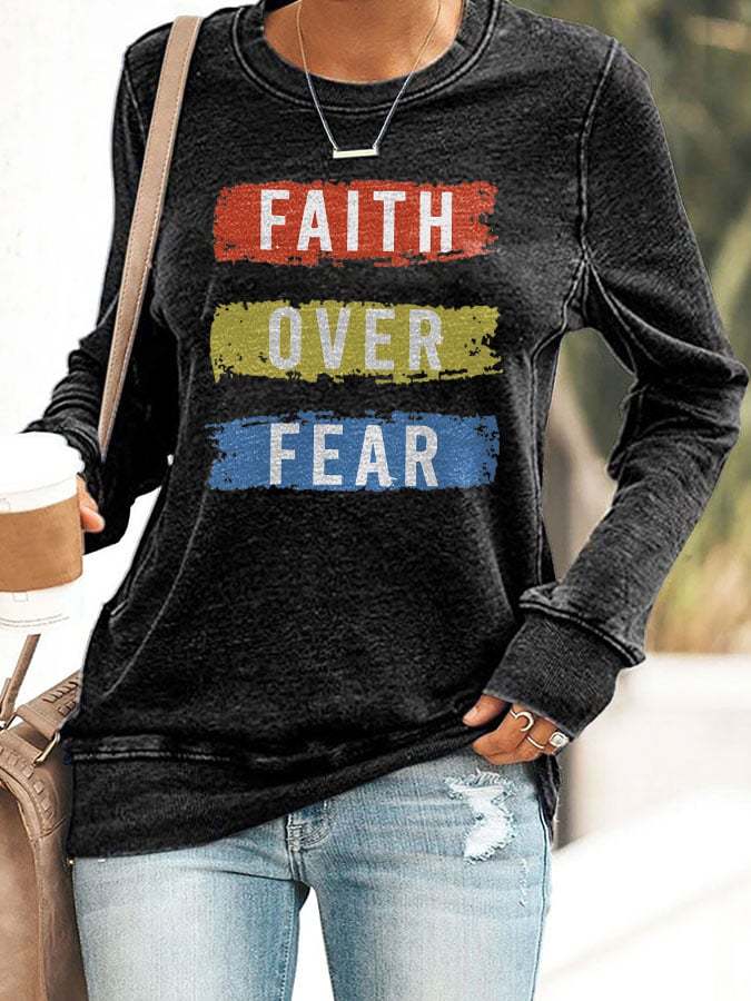 Women'S Faith Over Fear Printed Casual Sweatshirts