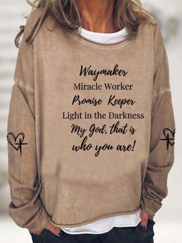 Women's Waymaker Miracle Worker Promise Keeper Light in the Darkness My God Printed Casual Sweater