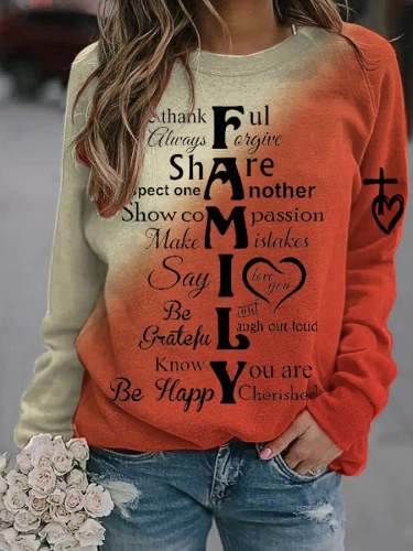 Women's Faith Our Family Kept By God Love Cross Print Sweatshirt