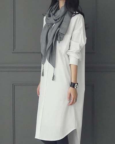 Casual Mid-length Loose Long-sleeved Shirt Dress