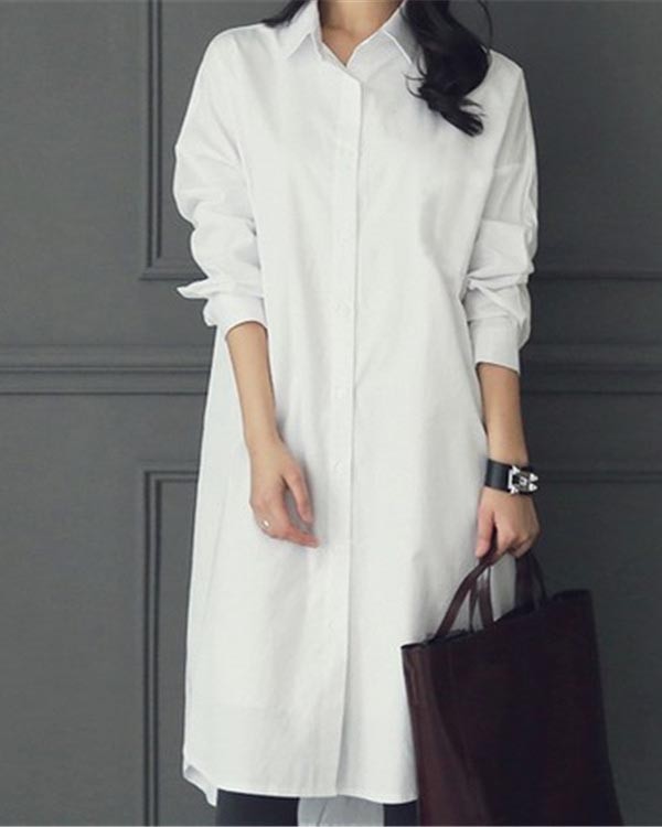 Casual Mid-length Loose Long-sleeved Shirt Dress