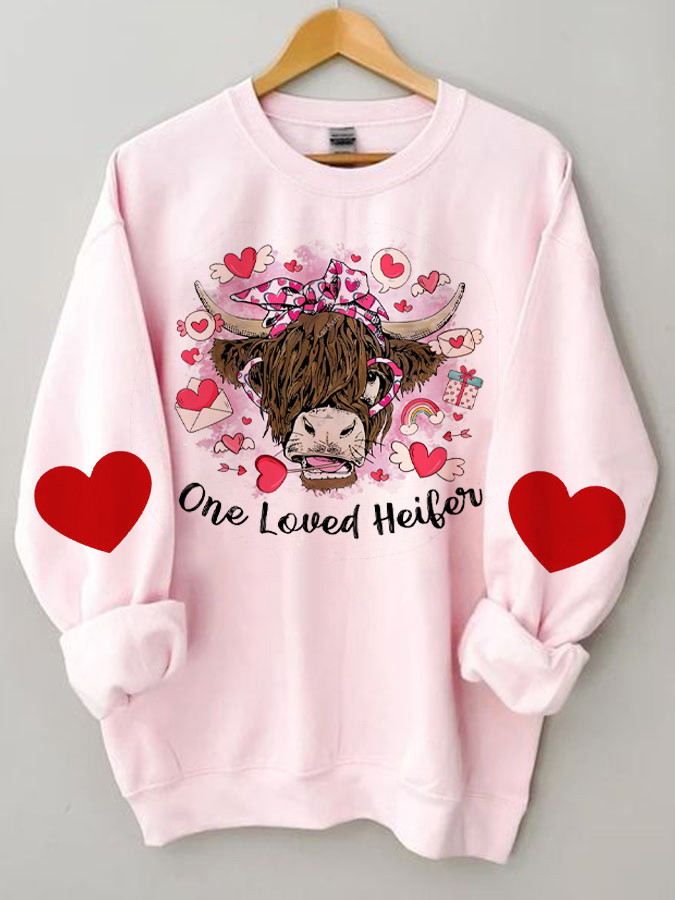 Women's Highland Cow Valentine Loose Crewneck Sweatshirt