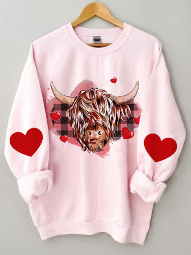 Women's Highland Cow Valentine Loose Crewneck Sweatshirt