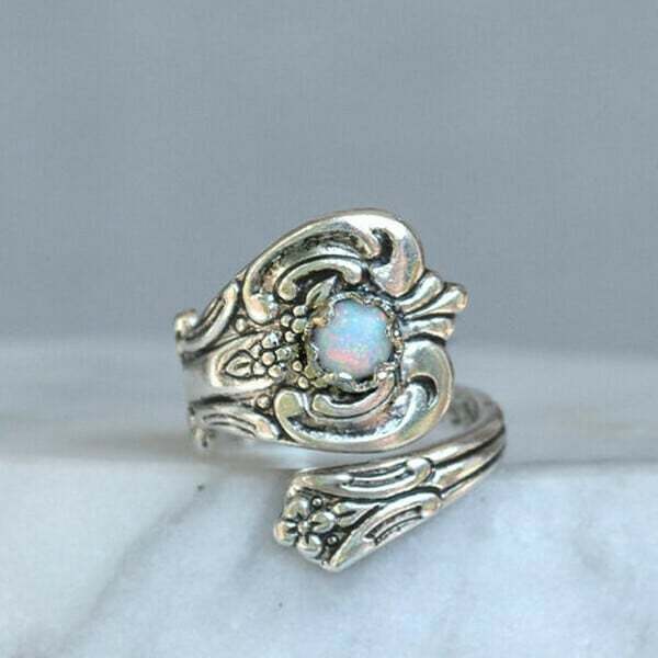 🔥Last Day 75% OFF🎁White Opal Spoon Adjustable Ring