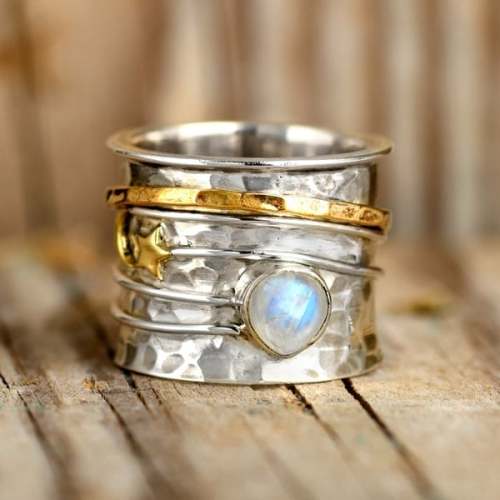 🔥Last Day 75% OFF🎁Star and Moon Moonstone Spinner Ring