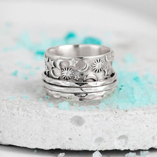 Sun and Moon Spinner Silver Ring