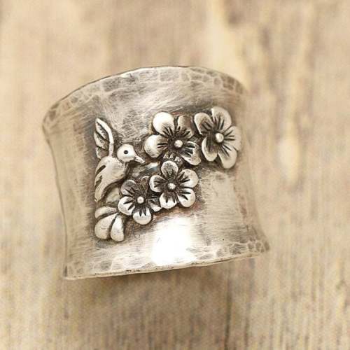 🔥Last Day 75% OFF🎁Bird Flower Wide Band Ring