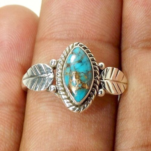 Sterling Silver Vintage Turquoise Leaf Ring