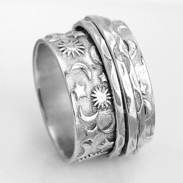 Sun and Moon Spinner Silver Ring