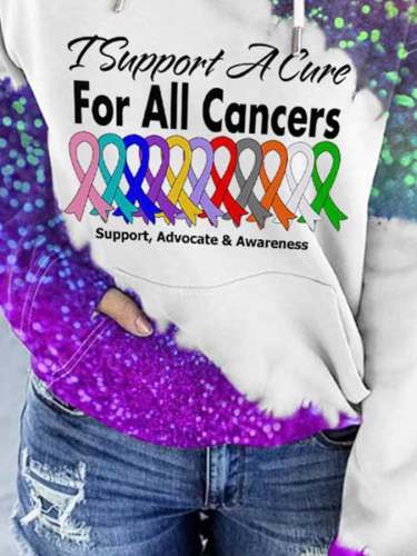 I Support A Cure For All Cancers Sequins Print With Pocket Hoodie