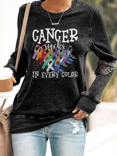 Cancer Awareness Cancer Sucks In Every Color Print Sweatshirt