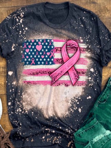 Women's Tackle Cancer Printed Short Sleeve Crewneck T-Shirt