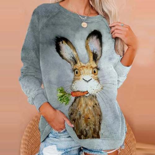 Ladies Easter Bunny Print Casual T-Shirt