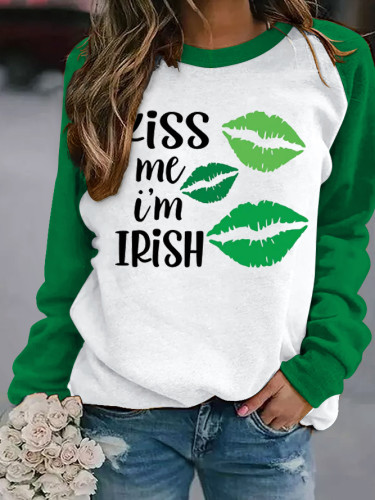 Women's Kiss Me I'm Irish, St. Patrick's Day Round Neck Long Sleeve Sweatshirt