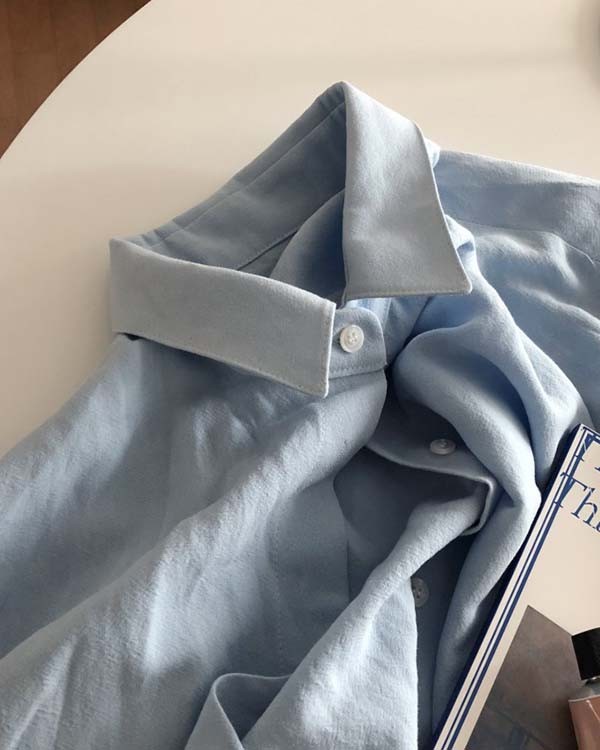 Casual Loose Solid Color Cotton Linen Shirt Dress