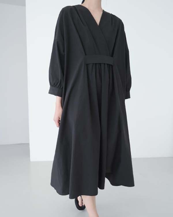 Elegant V-neck Cotton Loose Solid Color Long Dress