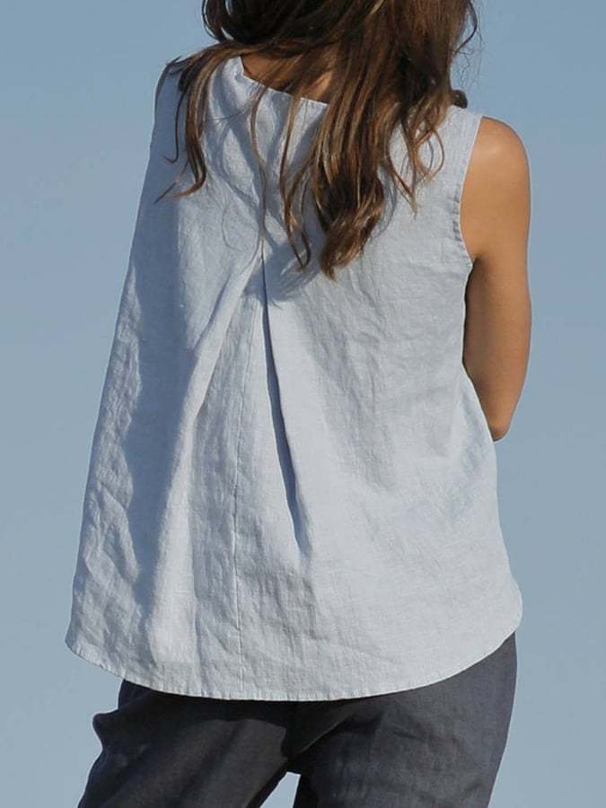 Women's Casual Solid Pleated A-Line Cotton Top