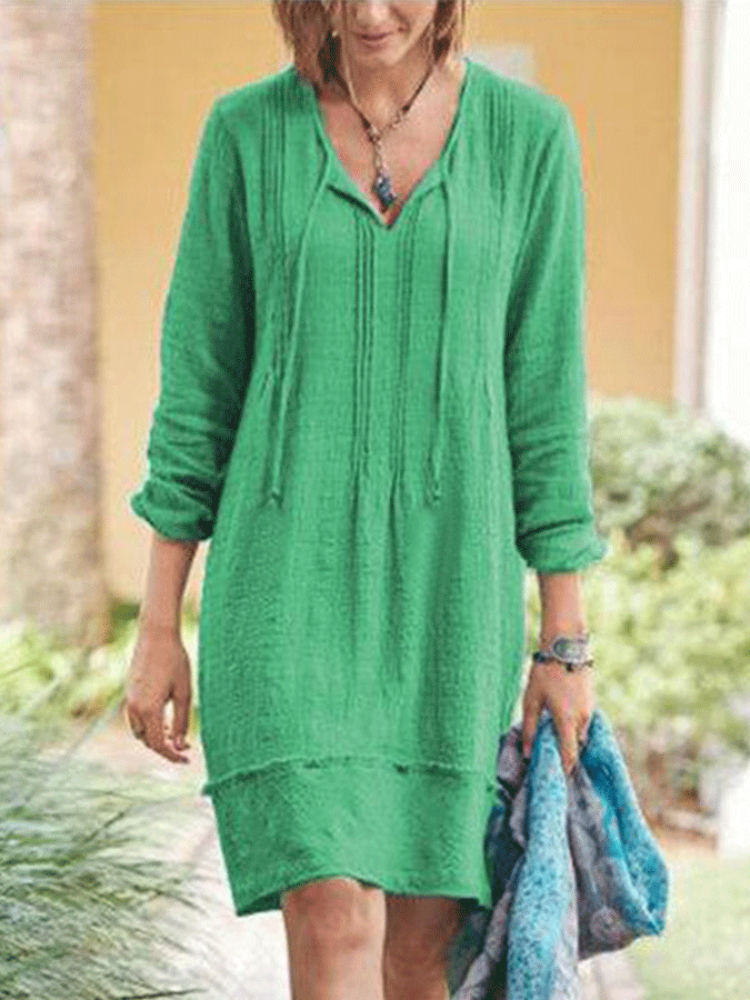 Casual Loose Solid Color Long-Sleeved Dress