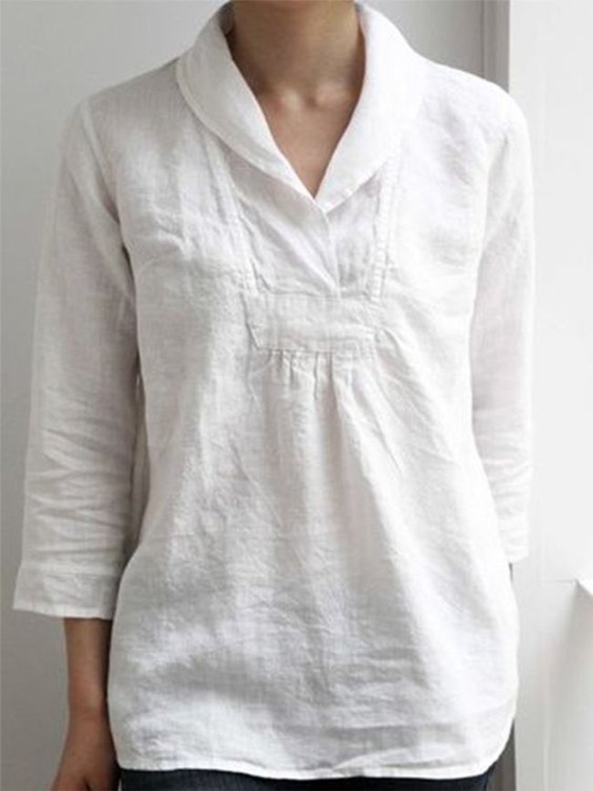 Women's Casual Cotton Linen V-Neck Top