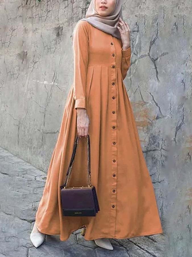 Women's Solid Color Pleated Cotton Linen Dress