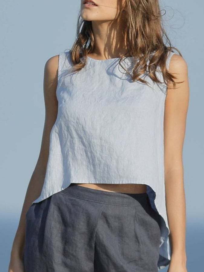Women's Casual Solid Pleated A-Line Cotton Top