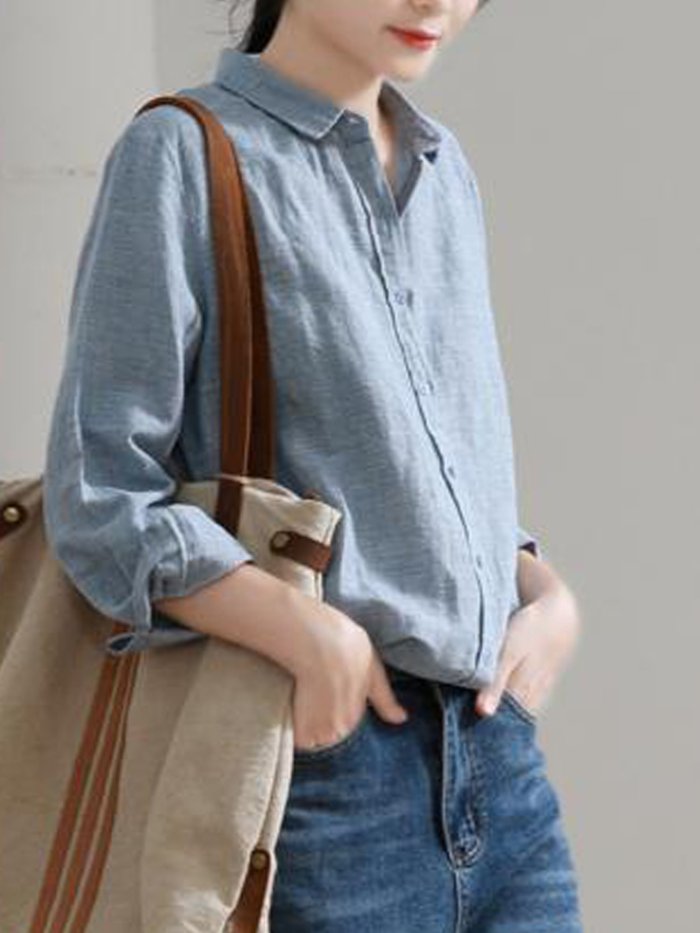 Women's Cotton Linen Embroidered Loose Casual Shirt