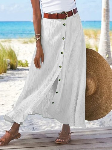 Women's Pleated Slit Cotton&Linen Skirt