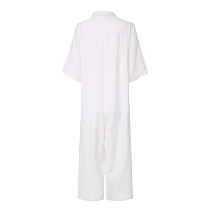 Women's Casual Cotton Linen Plain Jumpsuit