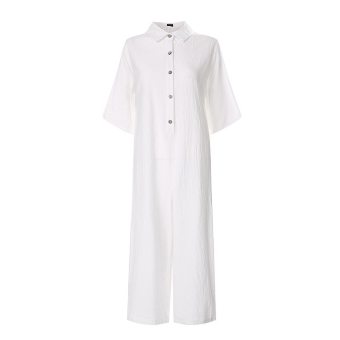 Women's Casual Cotton Linen Plain Jumpsuit
